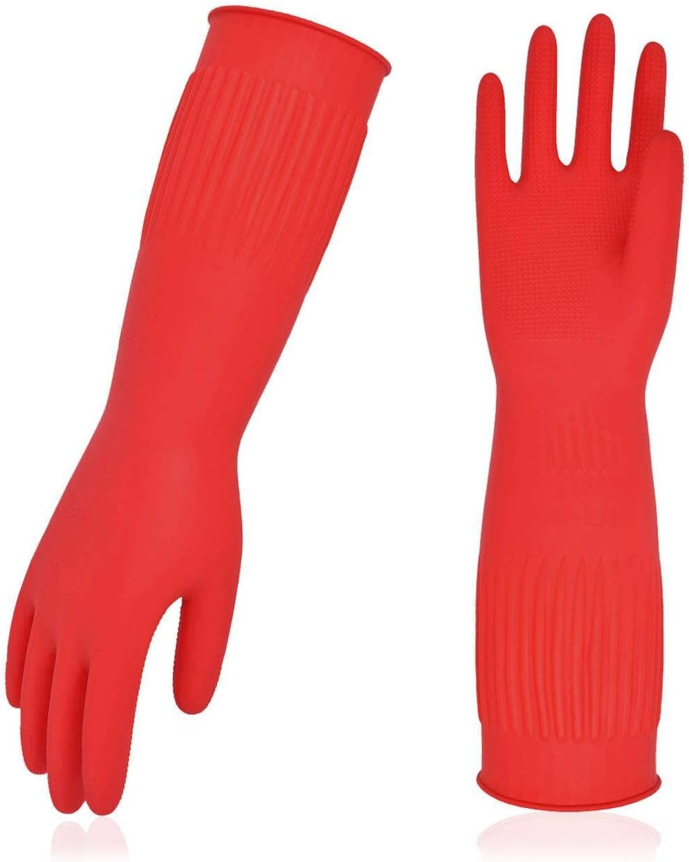 Vgo... 1-Pair Dishwashing Gloves, Reusable Household Gloves, Kitchen Gloves, Long Sleeve, Thick Latex, Cleaning, Washing, Working, Painting, Gardening, Pet Care (Size S,Red, RB2143)