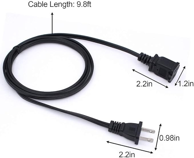 Black Extension Cord 10 Ft, 2 Prong Extension Cords US Flat and Thin - Image 4