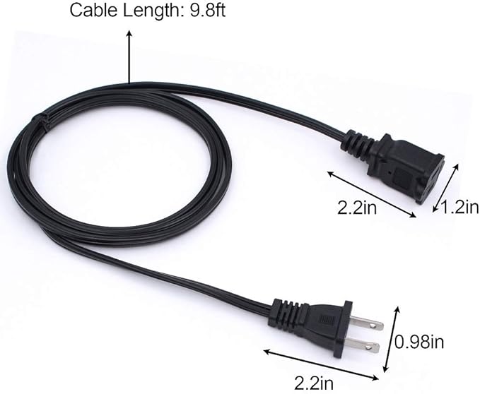 10 FT 2 Prong Extension Cord, Male/Female Power Cable - Image 7