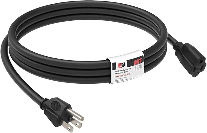EP 10FT Black Outdoor Extension Cord, 16/3 SJTW Heavy Duty Waterproof, 3 Prong by ENERGYPRO