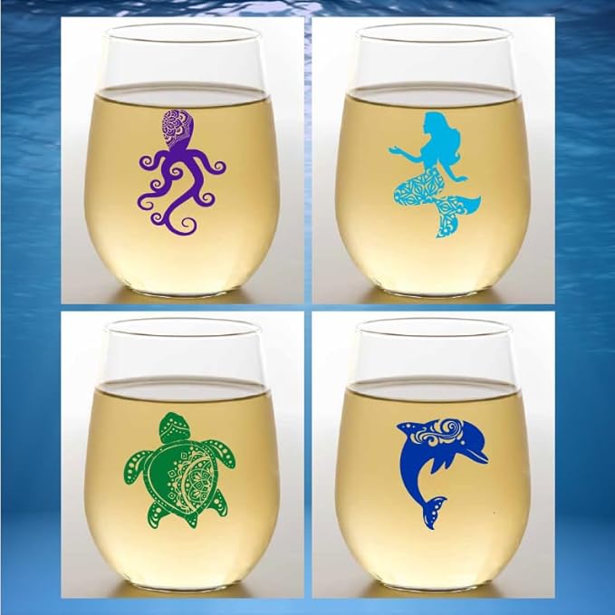 Wine-Oh! Set of 4 Shatterproof Designer 16 oz Plastic Wine Glasses MADE in the by Unknown