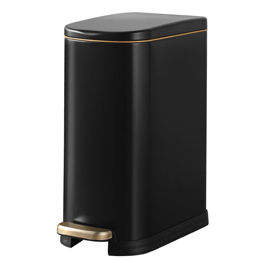 Bathroom Trash Can with Soft-Close Lid 3.5 Gallon Stainless Steel Garbage Can with Removable Inner Bucket Slim Trash Bins for Bedroom, Office (Matte Black)