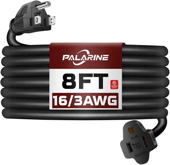 8ft Black Outdoor Extension Cord Waterproof, UL Listed, 16/3 SJTW Heavy Duty 3 by PALARINE