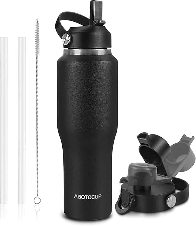 40oz Black Water Bottle Stainless Steel, Keep Cold 24H&Hot 12H, Water Bottle by ABOTOCUP