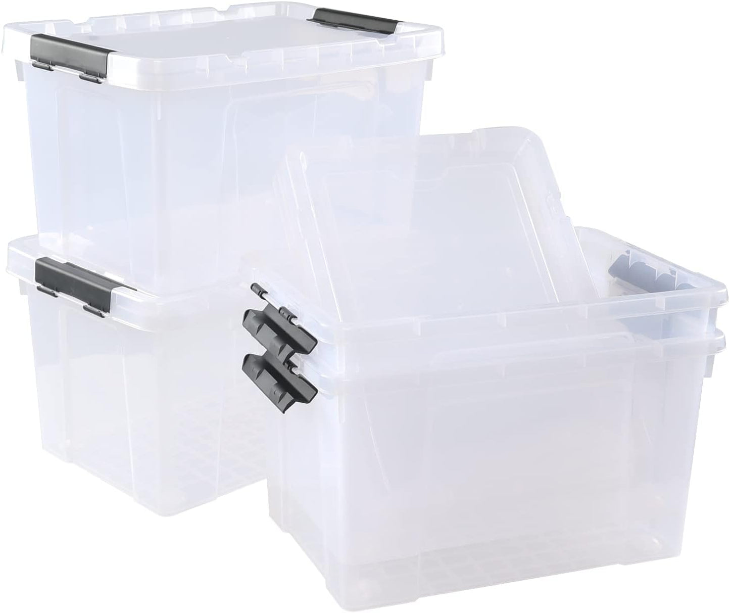 4 Pack 22 L Clear Plastic Storage Box with Wheels, Latch Storage Bin with Lid