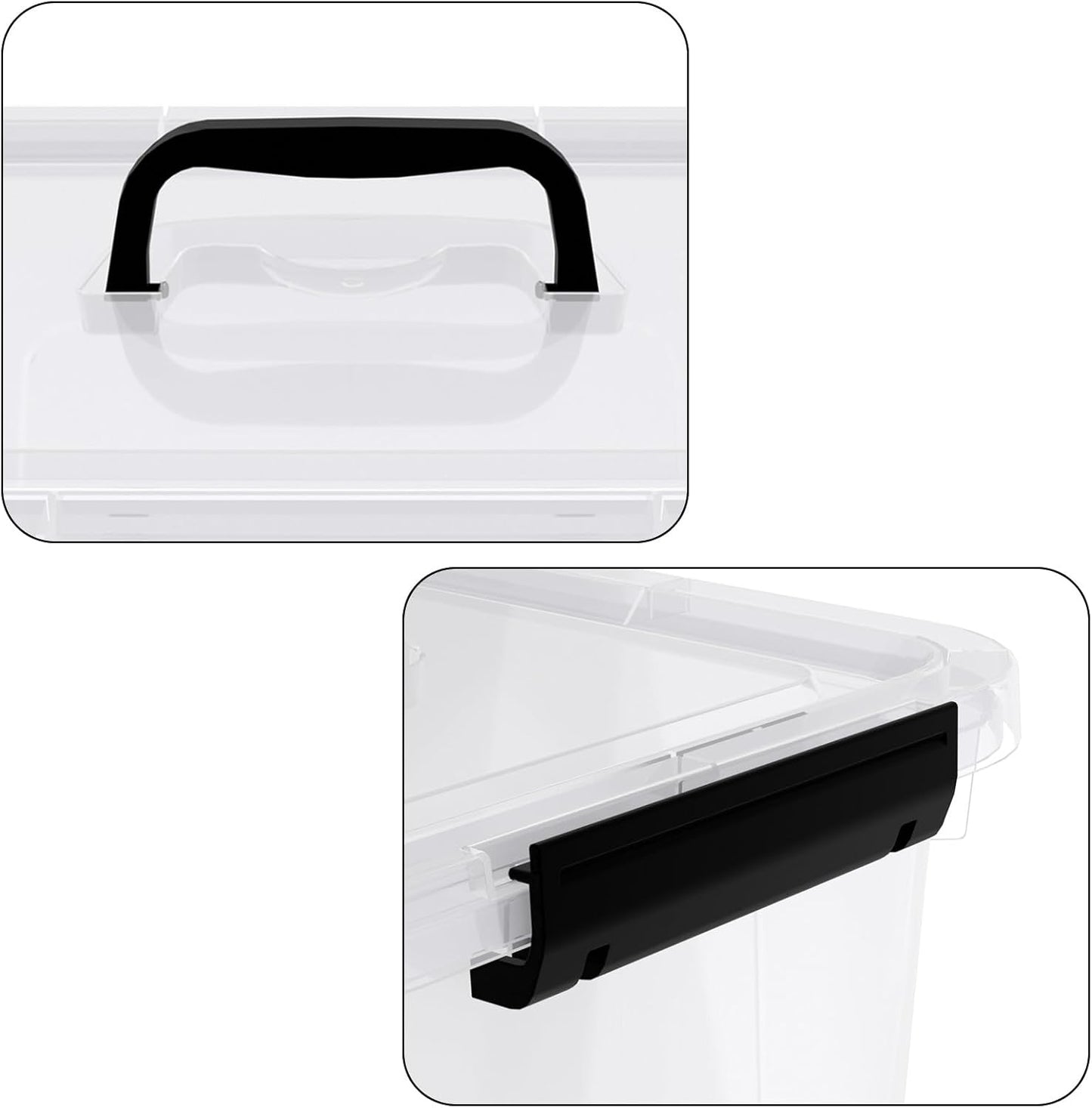 10.5 L Clear Latch Storage Bin with Lid, 4 Packs Plastic Organizing Box with Black Handle