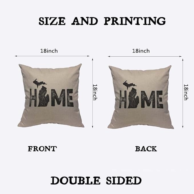 TKS MITLAN Michigan Home State Pillow Covers 18 x 18 Inch Map Home America - Image 2