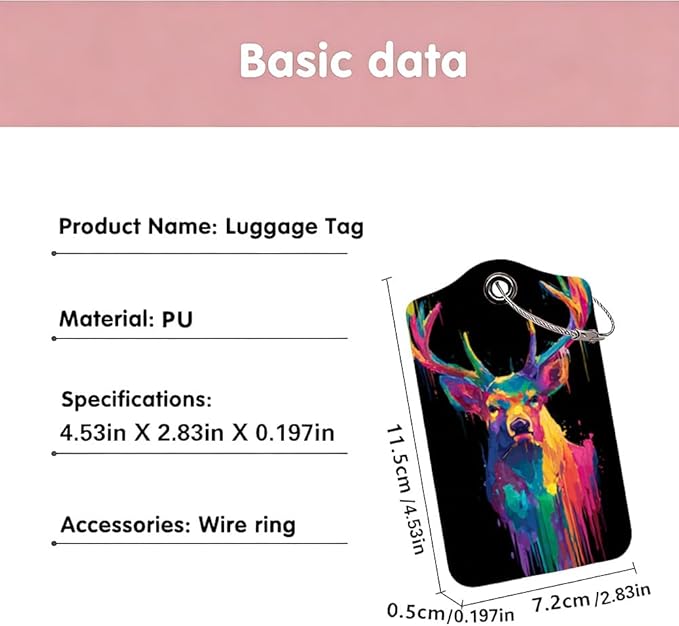 2Pcs Vibrant Deer Luggage Tags for Suitcases, 2.83x4.53 Artistic Animal ID - Image 3