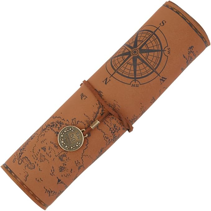 GORGECRAFT PU Leather Pencil Bag Strap Vintage Treasure Map Compass Cover by GORGECRAFT