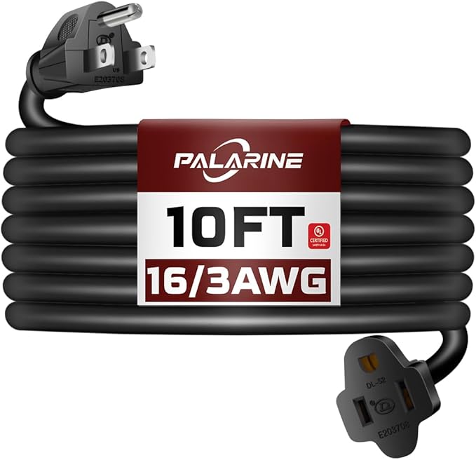 10ft Black Outdoor Extension Cord Waterproof, UL Listed, 16/3 SJTW Heavy Duty 3 by PALARINE