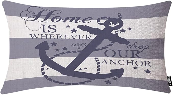 EKOBLA Nautical Pillow Covers Home is Wherever We Drop Our Anchor Waist Lumbar by EKOBLA