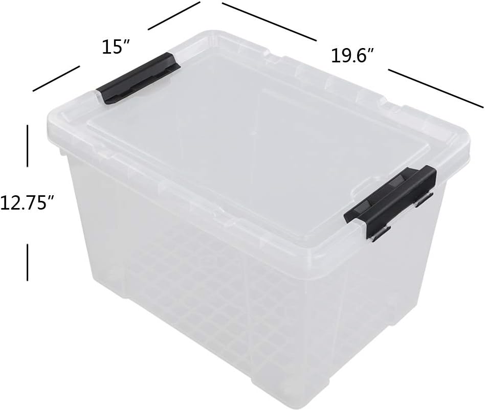 Pekky 50 Quart Clear Storage Containers/Bins with Lid，Wheels and Latching Handles, Large Rolling Storage Plastic Box Tote(4Packs)