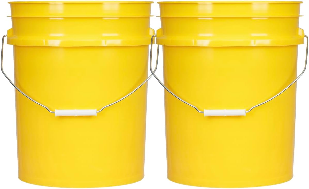 House Naturals 5 Gallon Premium HPDE Plastic Bucket - Made in USA Food Grade Storage Container, BPA Free All Purpose Pail (2, Yellow)