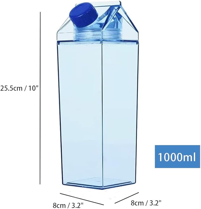 Jinberry 1000ml/34oz Cute Leakproof Clear Milk Carton Water Bottle Portable - Image 2