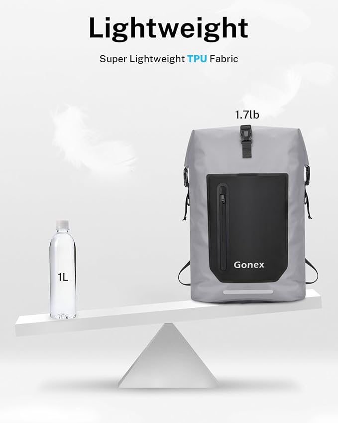 Gonex Ultralight Waterproof TPU Backpack, 55L Roll Top Dry Bag - Image 3