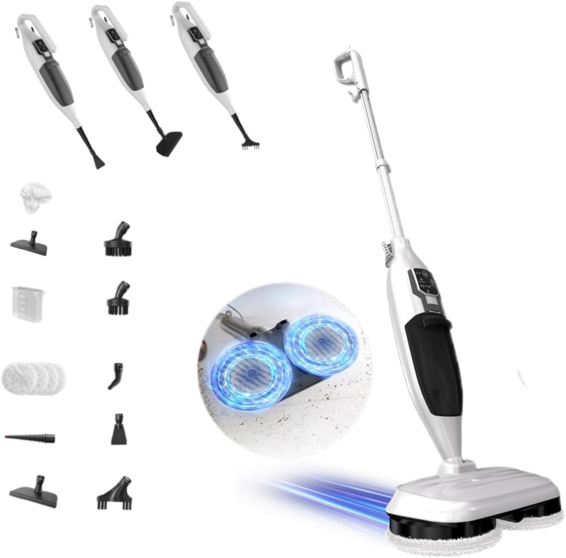 Steam Mop with 13 Accessories,Steam Cleaner for Home,Floor Scrubber spin mop for Hard Floors Deep Cleaning,30 Second Heat-Up,4 Washable Mop Pads for Home Use, 550ml Capacity
