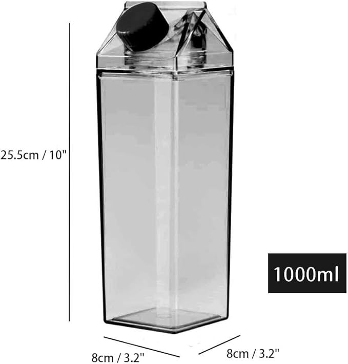 Jinberry 1000ml/34oz Cute Leakproof Clear Milk Carton Water Bottle Portable - Image 3