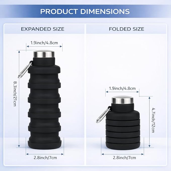 Collapsible Water Bottles, 16oz Portable Reusable Silicone Water Bottle - Image 2