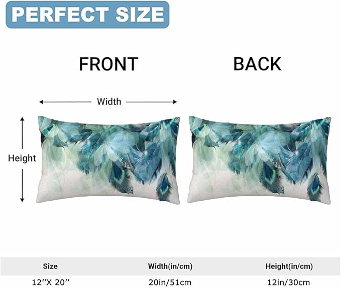 Peacock Feather 12 X 20 Pillow Covers Watercolor Gradient Blue Soft Halo Green - Image 2