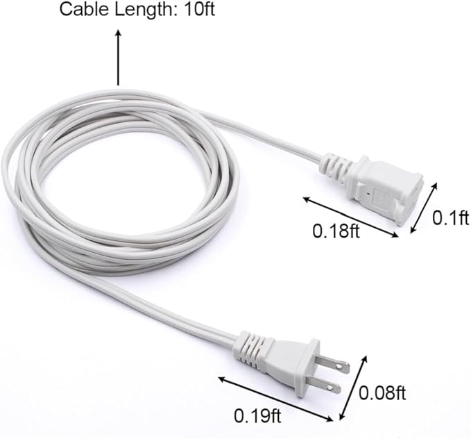 10FT 2 Prong Indoor Extension Cord, Thin White Extension Cords Male/Female - Image 7
