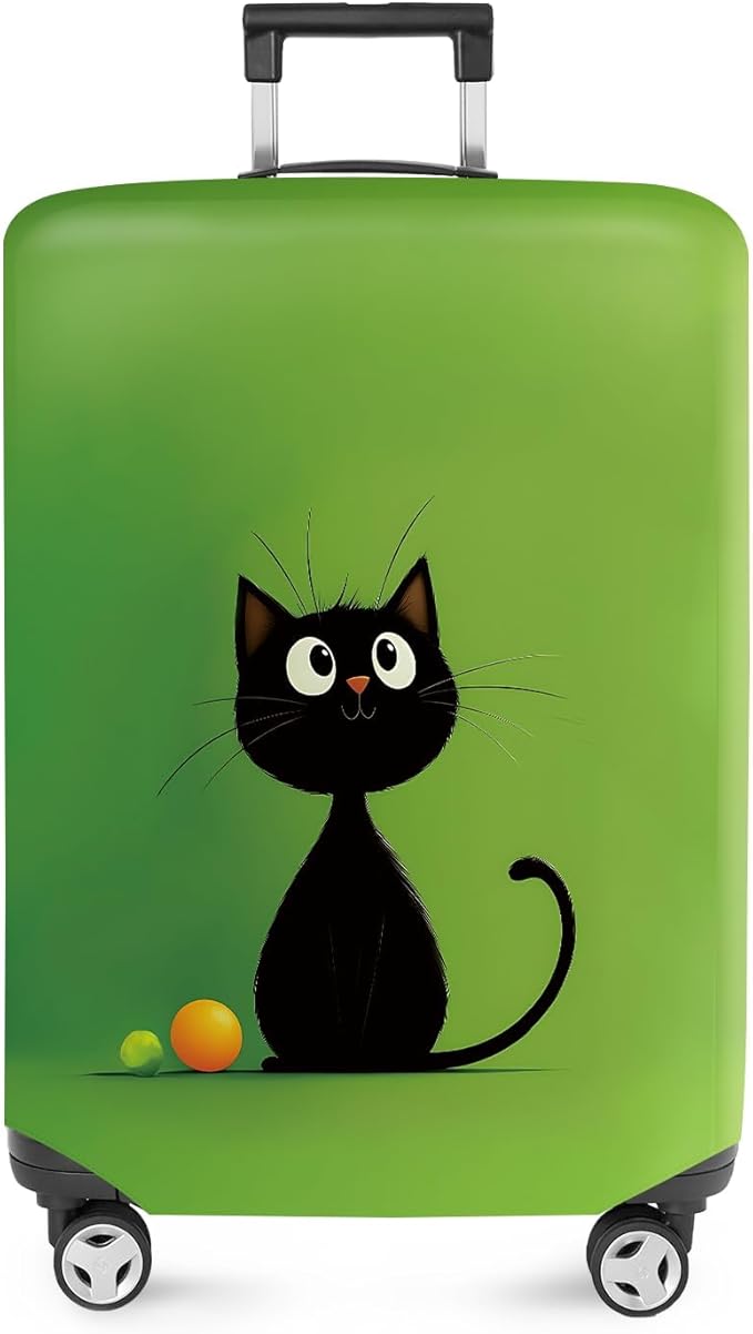ANNA QUEEN Cute Black Cat Luggage Cover, Minimal Cartoon Suitcase Cover by ANNAQUEEN