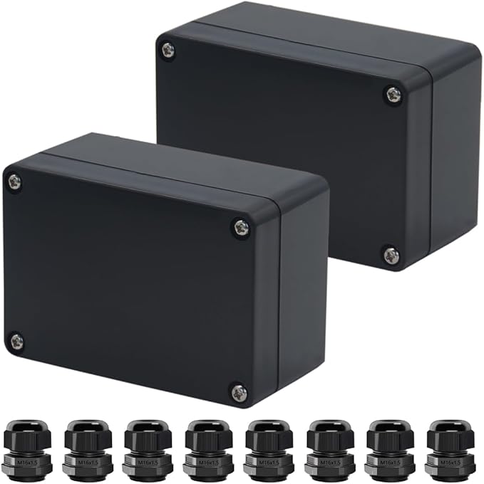 2pcs Project Box ABS Black Electrical Boxes IP65 Outdoor Waterproof Box by Raculety
