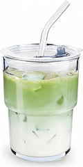 Glass Cups With Lids And Straws, Matcha Cup, Iced Coffee Cup, 13Oz/400ml Iced by WelcomeToColnic