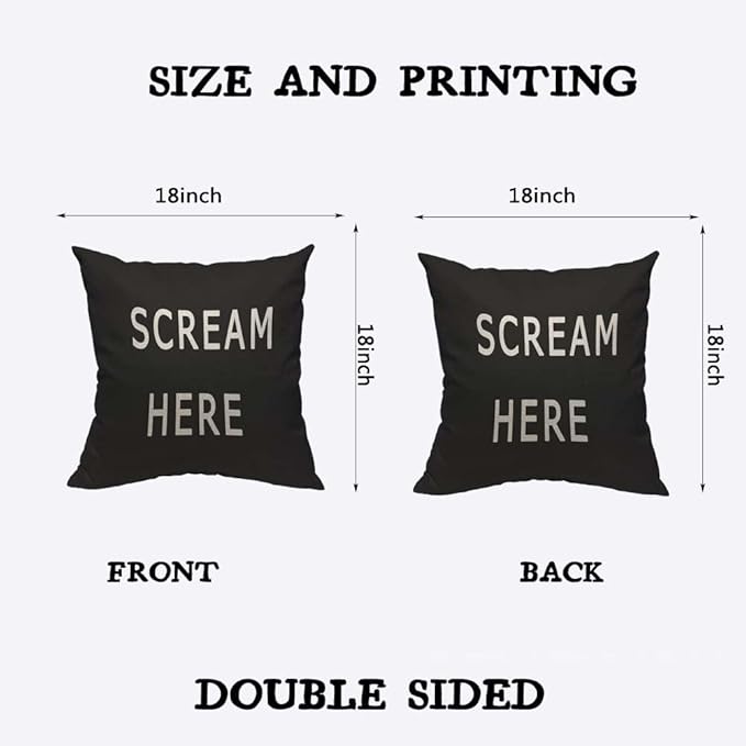 TKS MITLAN Scream Here Pillow Cover 18x18 inch Black White Phrase Pillows - Image 2