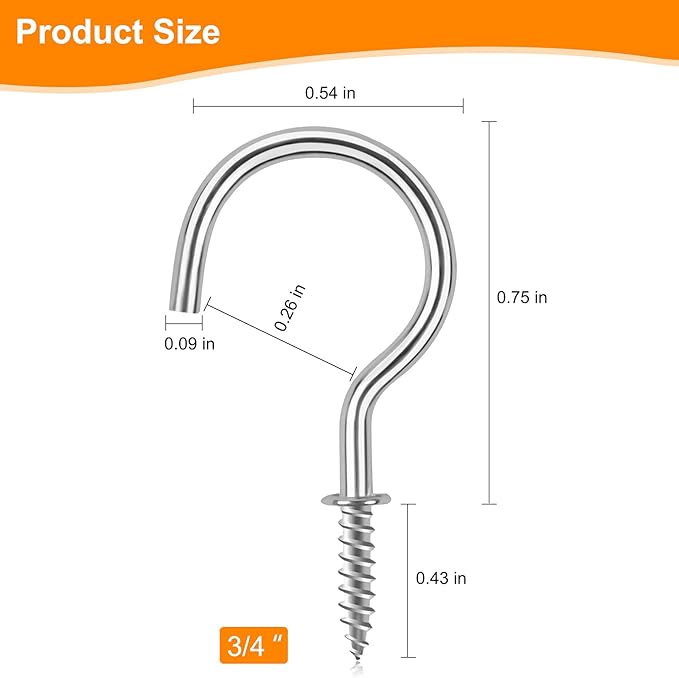 Cup Screw Hooks, 3/4 inch Metal Screw in Ceiling Hooks, 160 Pack Metal Plant - Image 3