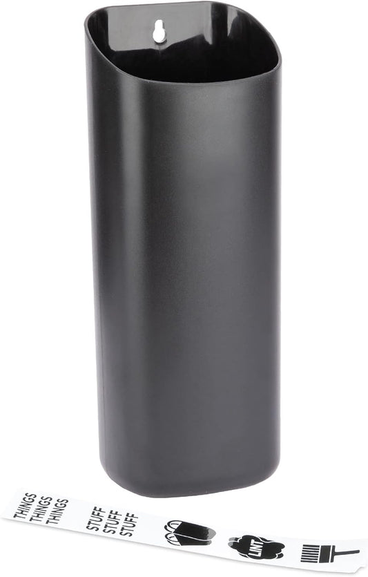 JS Jackson Supplies Small Black Lint Bin with Magnetic Back, Slim Profile Space Saving Trash Bin and Organizer for Laundry, Wall Mountable