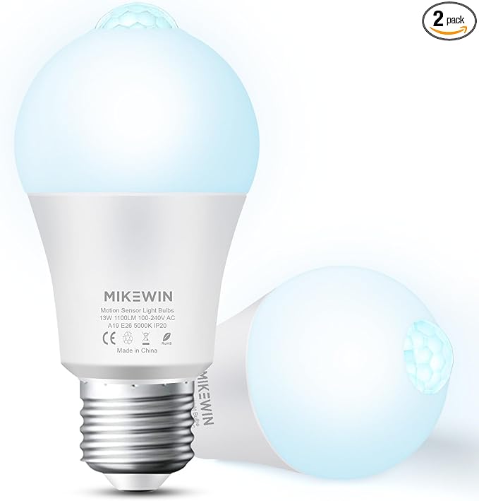MikeWin Motion Sensor Light Bulbs Outdoor 2 Packs 13W Security LED Bulb by MikeWin