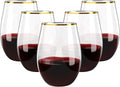 FOCUSLINE 20pcs 16 Oz Plastic Wine Glasses, Stemless Gold Rim, Heavy Duty by FOCUSLINE