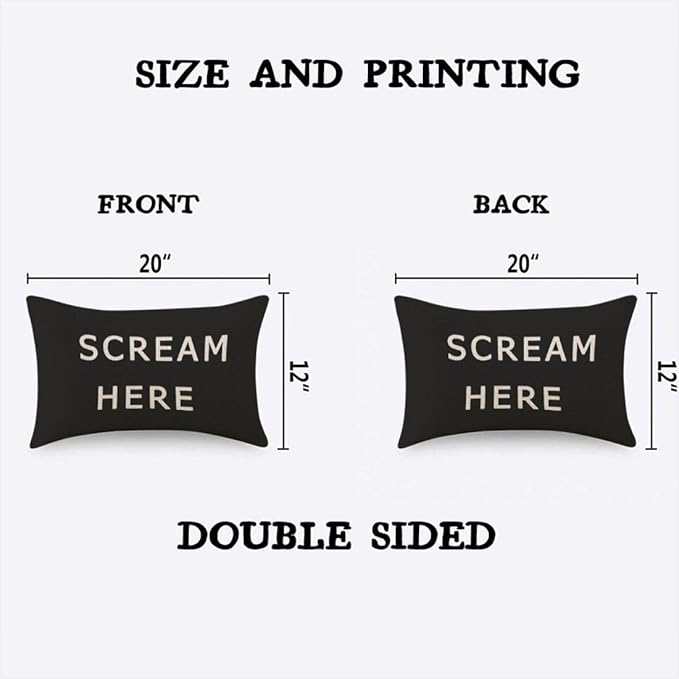 TKS MITLAN Scream Here Pillow Cover 12x20 inch Black White Phrase Pillows - Image 4