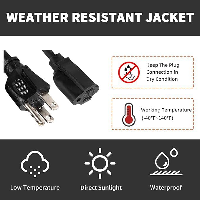 Extension Cord Weatherproof, UL Certified, 10 Gauge 3FT Black 3 Prong Heavy Duty - Image 6