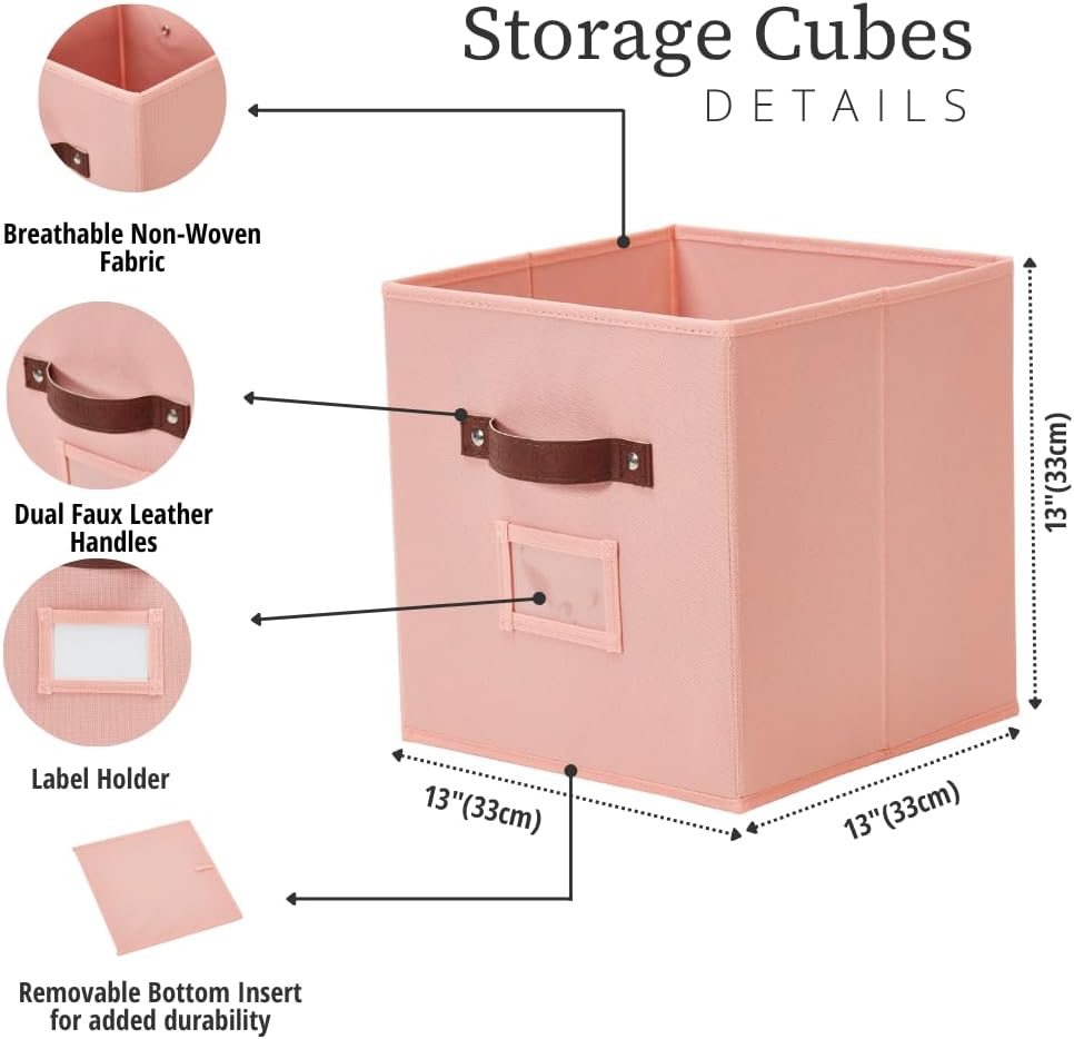 DECOMOMO Storage Cubes, 13x13x13 Storage Cube Bins with Labels, Fabric Organizer Bins (13" / 6pcs, Rainbow)