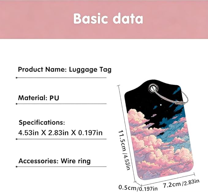 2Pcs Pink Clouds Luggage Tags for Suitcases, 2.83x4.53 Starry Sky ID Labels - Image 3