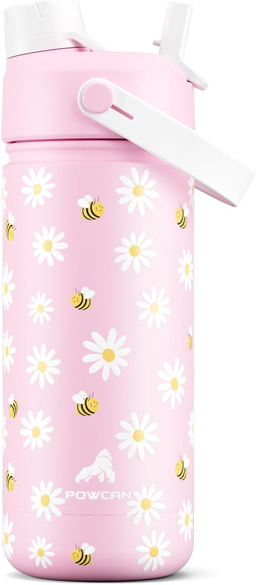 18 oz kids water bottle with straw and handle: Leak Resistant, Keep Cold 24H by POWCAN