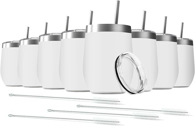 8 Pack 12 oz Stainless Steel Wine Tumbler by Deitybless