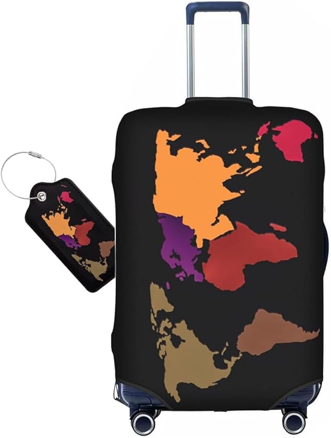 World Map Luggage Cover for Suitcase and Luggage Tag Combination, Elastic by Vridoyt