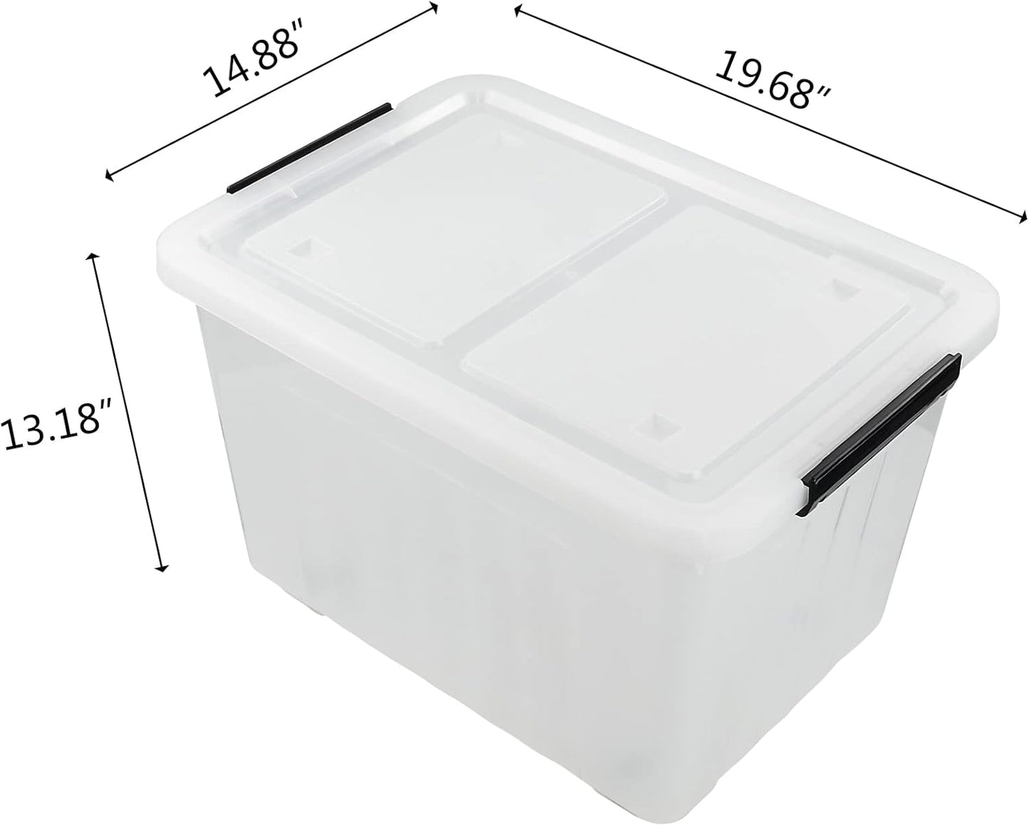 Bringer 4-Pack Large Clear Plastic Storage Box with Lid, 50 L Wheeled Clear Storage Boxes