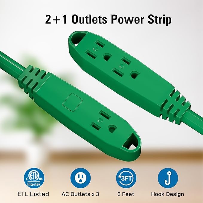 K KASONIC - 3-Feet 3 Outlet Extension Cord, UL Listed, 16/3 SJTW 3-Wire Grounded - Image 3