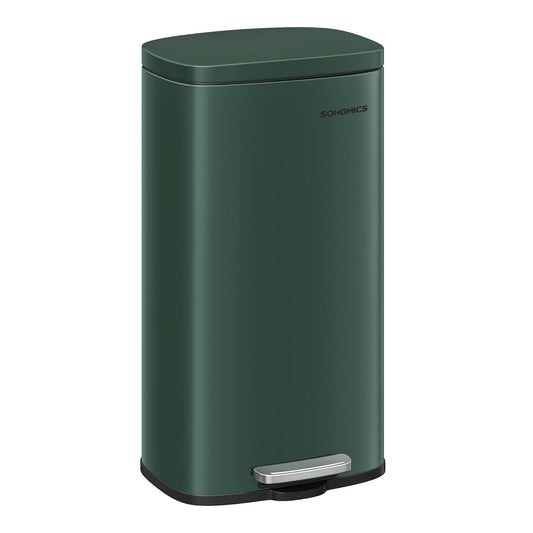 SONGMICS Trash Can with Lid, 8 Gallon Garbage Can, Stainless Steel Small Waste Bin with Step Pedal and Inner Bucket, Soft Close, Kitchen, Retro Green ULTB003C01