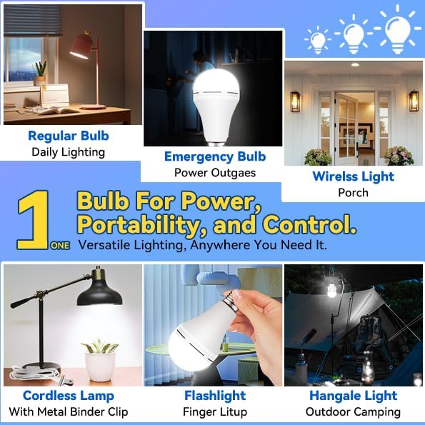 Neporal A19 Rechargeable Light Bulbs, Socket Rechargeable Emergency Light Bulb - Image 8