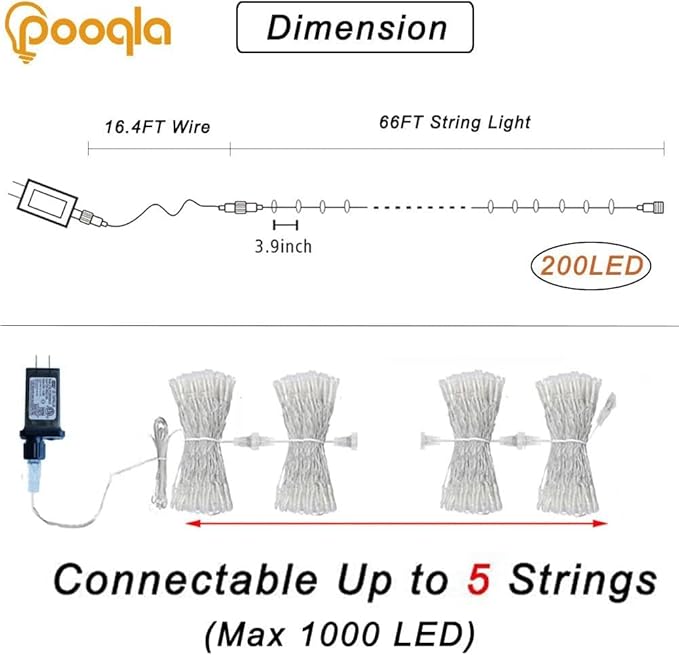 Pooqla 200 LED 66 FT 4th of July Decorations Lights, Outdoor Independence Day - Image 4