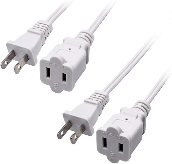 2-Pack Indoor Extension Cord 10FT, 2 Prong Extension Cords White, US by Yeatel
