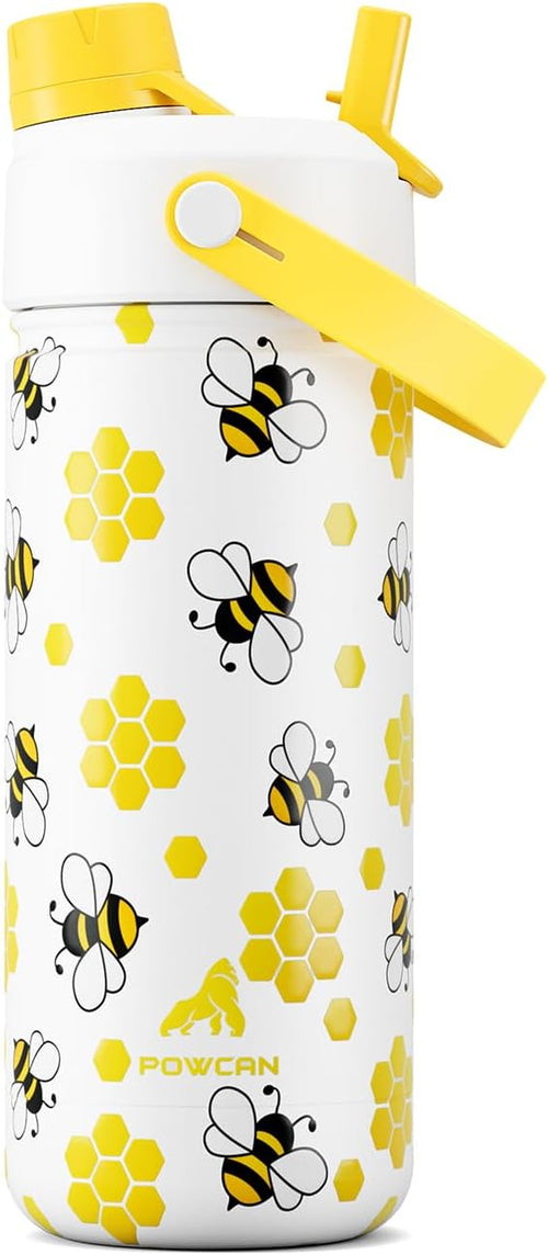 18 oz Cute Water Bottle for Kids: 2-in-1 Straw Spout Lid, Keep Cold 24H by POWCAN