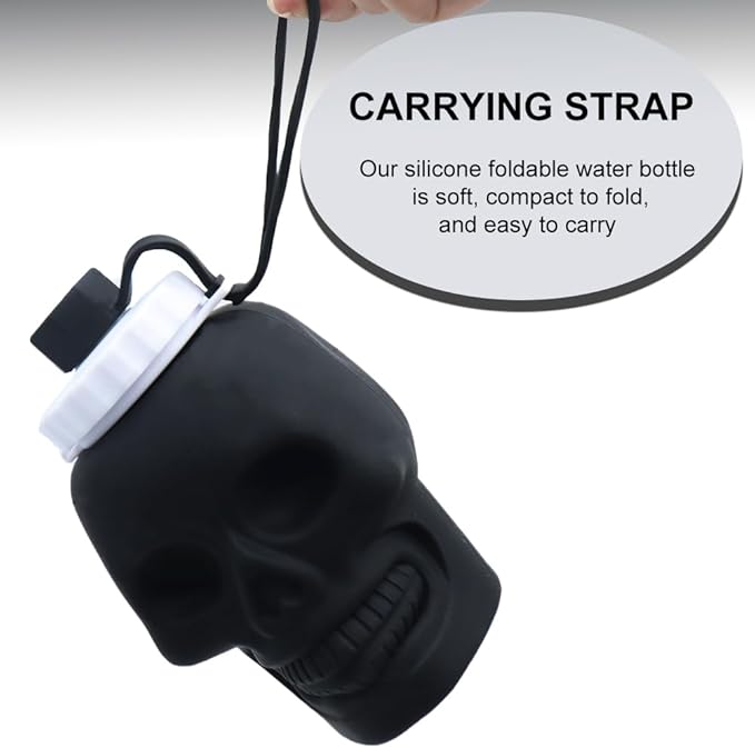 Collapsible Silicone Water Bottle 22oz/650ml, Skull Pattern Foldable Water - Image 3