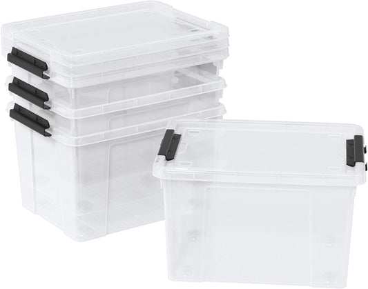 Zopnny 24 Quart Clear Plastic Storage Bin with Lid, Stackable Organizer Latch Box Tote for Home, Garage, School, and Office, 4-Pack