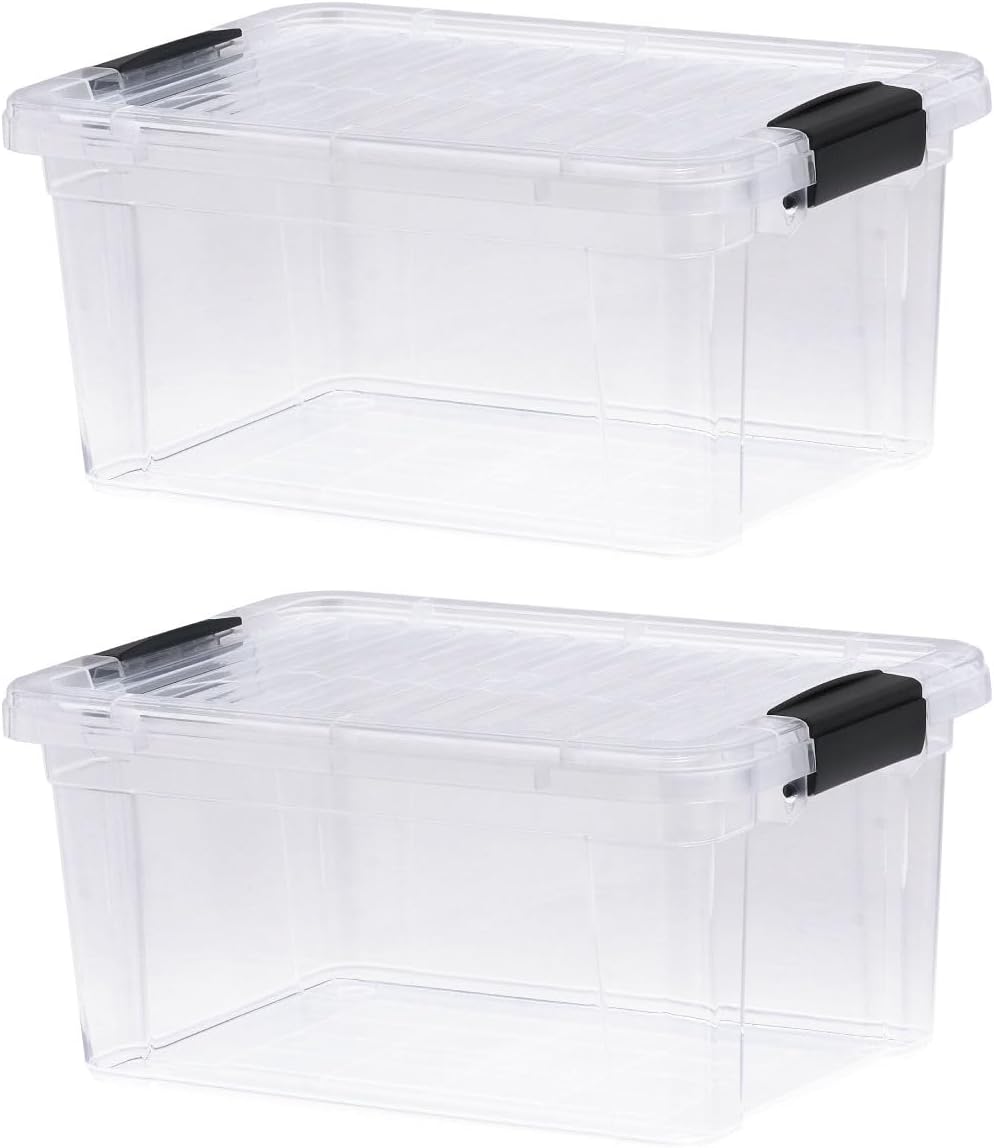 Superio Storage Bins with Lids- 2 Pack, 6.6 Qt Clear Boxes for Organizing, Stackable Plastic Containers- BPA Free, Non-Toxic, Odor Free, Organizer for Home, Office, Dorm