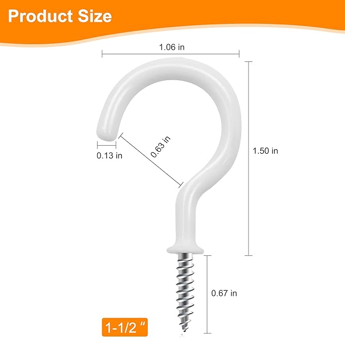 Cup Screw Hooks, 1-1/2 Vinyl Coated Ceiling 45 Pack Screw in Hooks Plant Hanger - Image 3